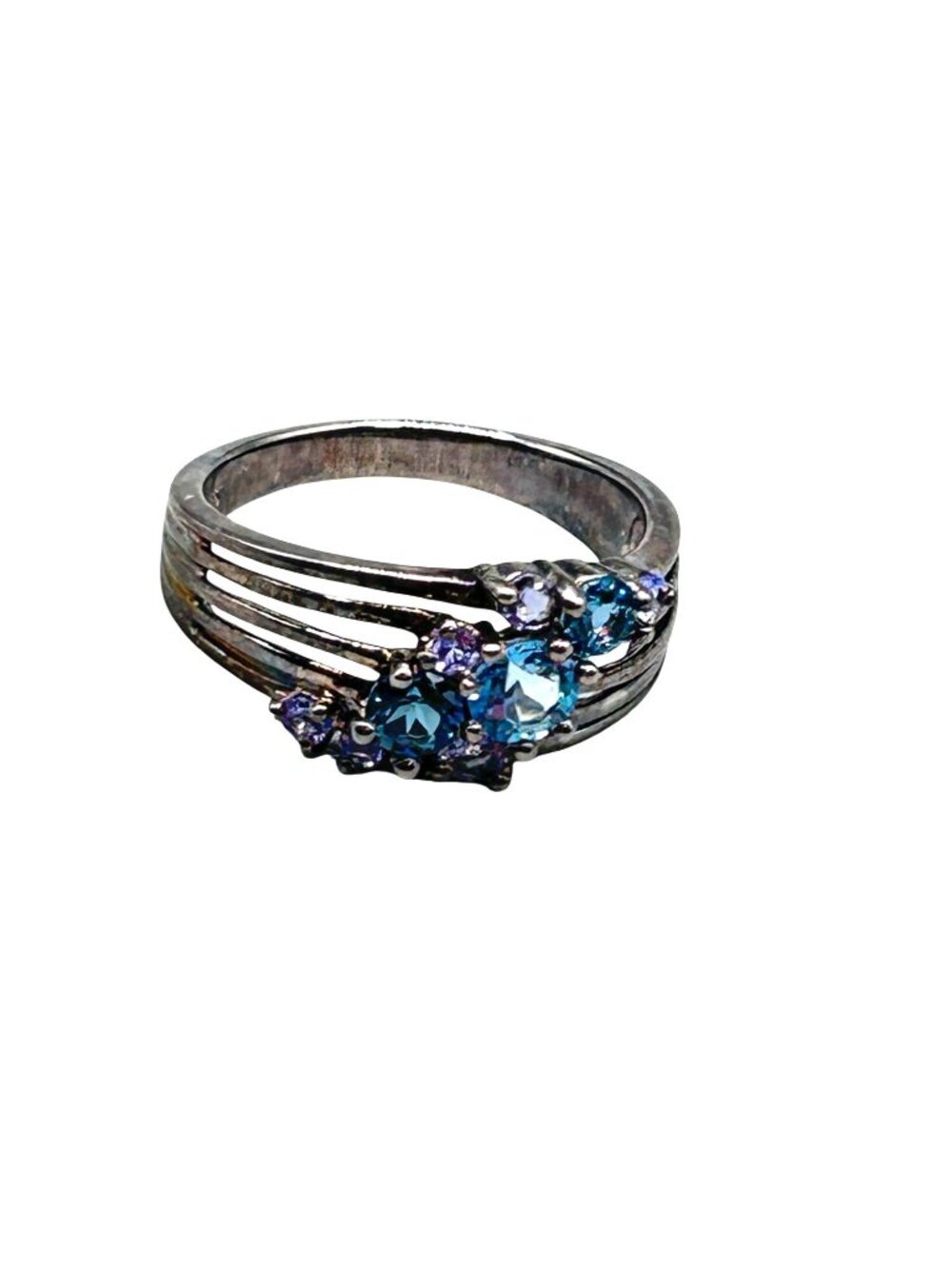 Blue Topaz And Tanzanite Ring Size 8 Sterling Silver Blue Purple Gemstones